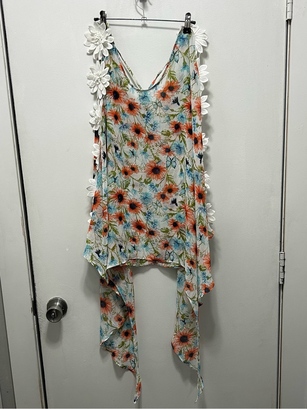 easel White Floral Coverup with Orange & Blue Blooms